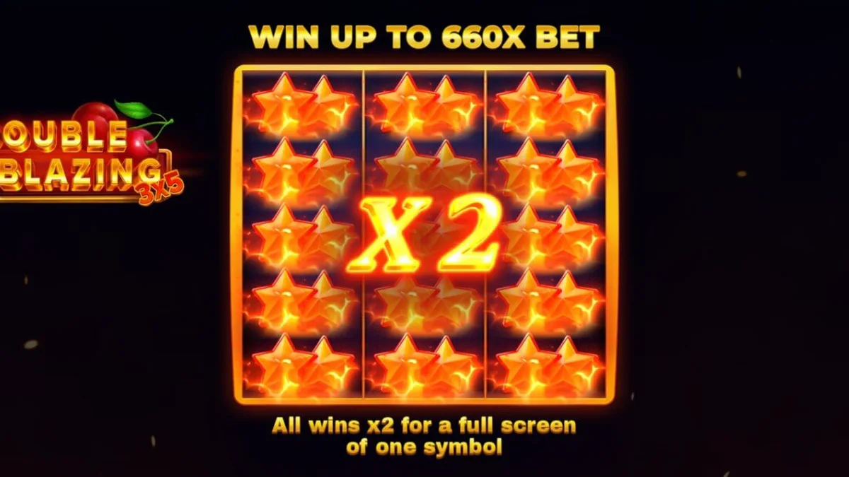 Tampilan visual slot 3x5 Double Blazing dengan latar belakang bara api