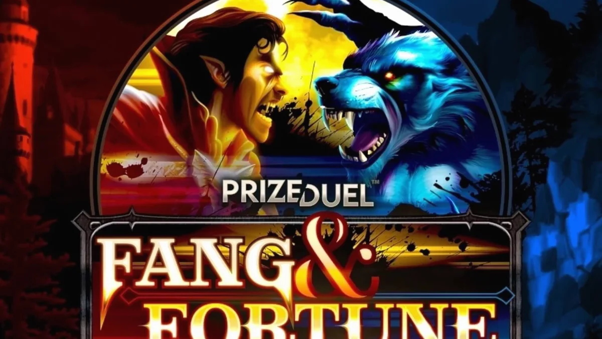 Tampilan visual slot Fang & Fortune dengan tema pertarungan vampir dan manusia serigala